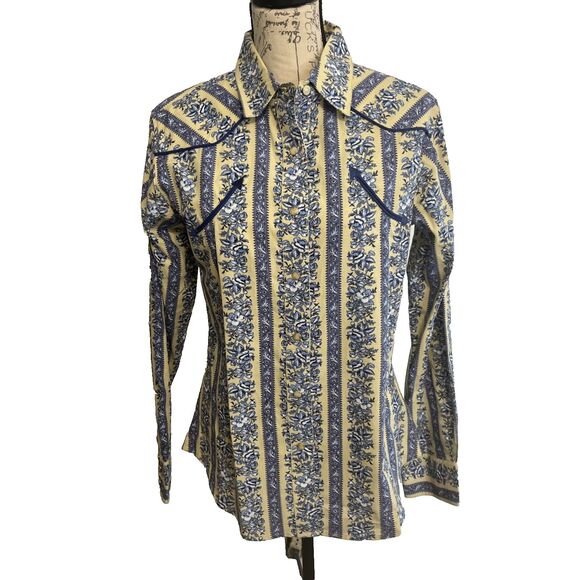 Walls Cowgirl Ranch Wear Women’s Western Snap Shirt Medium Floral Stripe  (flaw) - Picture 1 of 14